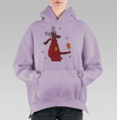 Милый рождественский олень в свитере и очках, Hoodie Oversize Fiolet, утепленная