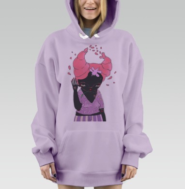 Романтичный персонаж с розовой прической и веточкой розы, Hoodie Mjhigh Dig Mel, Fiolet, утепленная