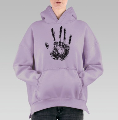 Отпечаток ладони со словами подавленности не хочу разговаривать, Hoodie Oversize Fiolet, утепленная