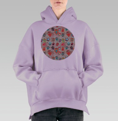 Owls owls 3, Hoodie Oversize Fiolet, утепленная