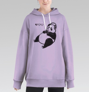 Панда-геймер с геймпадом и сердечками жизни, Hoodie Long Oversize Fiolet
