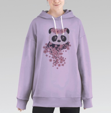 Очаровательная панда с венком сакуры, Hoodie Long Oversize Fiolet