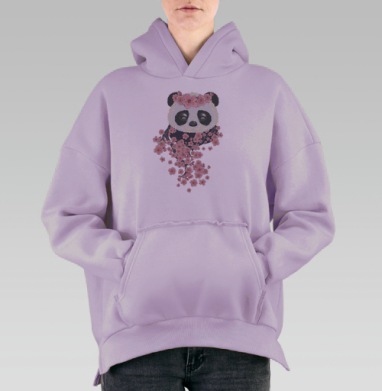 Очаровательная панда с венком сакуры, Hoodie Oversize Fiolet, утепленная