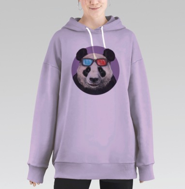 Стилизация панды в 3D-очках – яркая иллюстрация, Hoodie Long Oversize Fiolet