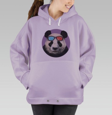 Стилизация панды в 3D-очках – яркая иллюстрация, Hoodie Oversize Fiolet
