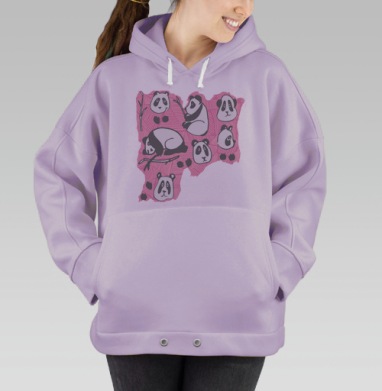 Милый паттерн с пандами и бамбуком на розовом фоне, Hoodie Oversize Fiolet