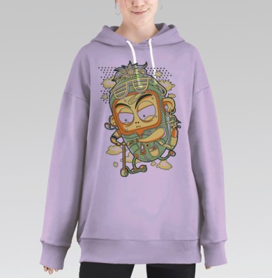 Стрит-арт персонаж на самокате с гранжевым стилем, Hoodie Long Oversize Fiolet