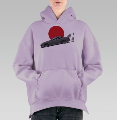 Дрифт в Японском Аниме Стиле с Восходом Солнца, Hoodie Oversize Fiolet, утепленная