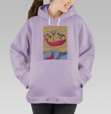 Розовый кит на воздушных шарах в волшебном небе, Hoodie Oversize Fiolet