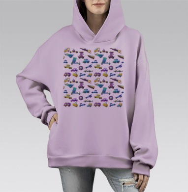 Яркий коллаж мультяшных транспортных средств для детей, Hoodie Mono Fiolet, оверсайз, утепленная