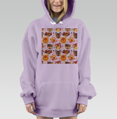 Тёплый паттерн с милыми акварельными животными, Hoodie Mjhigh Dig Mel, Fiolet, утепленная