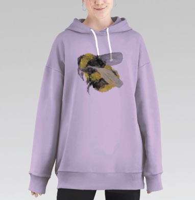 Живописный шмель в акварельных тонах, Hoodie Long Oversize Fiolet