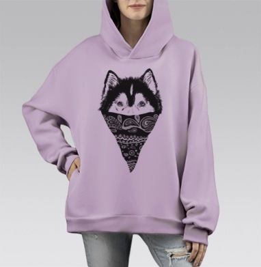 Пёс, Hoodie Mono Fiolet, оверсайз, утепленная