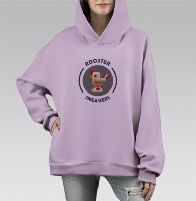 Логотип ROOSTER Sneakers с петухом в кроссовках, Hoodie Mono Fiolet, оверсайз, утепленная