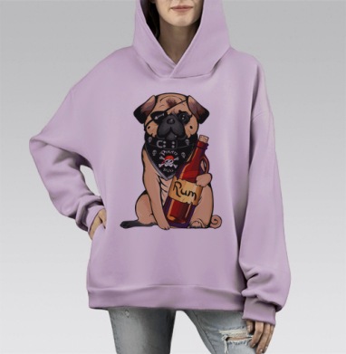 Pirate pug, Hoodie Mono Fiolet, оверсайз, утепленная