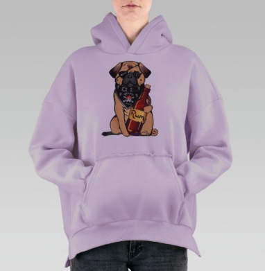Pirate pug, Hoodie Oversize Fiolet, утепленная