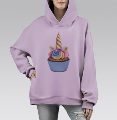 Волшебный капкейк «Голова единорога», Hoodie Mono Fiolet, оверсайз, утепленная