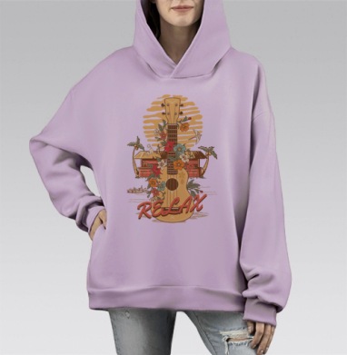 Постер RELAX с укулеле и тропическим мотивом, Hoodie Mono Fiolet, оверсайз, утепленная