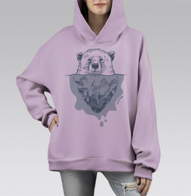 Белый медведь и айсберг: символ хрупкости Арктики, Hoodie Mono Fiolet, оверсайз, утепленная