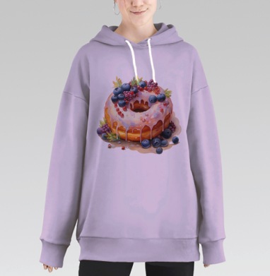 Пышный пончик с ягодной короной и розовой глазурью, Hoodie Long Oversize Fiolet