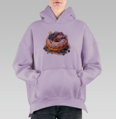 Пышный пончик с ягодной короной и розовой глазурью, Hoodie Oversize Fiolet, утепленная