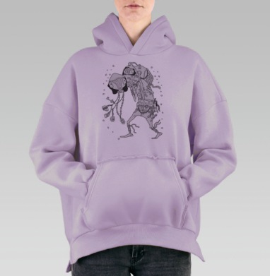 Путник подводных глубин с рюкзаком и амулетами, Hoodie Oversize Fiolet, утепленная