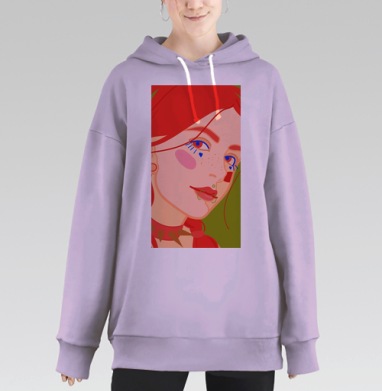Яркий портрет девушки в стиле e-girl с пирсингом, Hoodie Long Oversize Fiolet