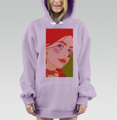 Яркий портрет девушки в стиле e-girl с пирсингом, Hoodie Mjhigh Dig Mel, Fiolet, утепленная