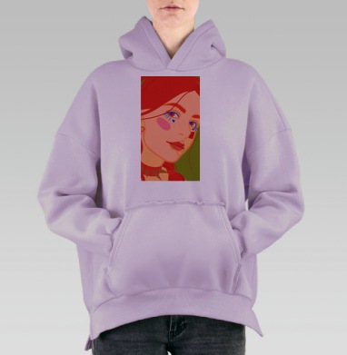 Яркий портрет девушки в стиле e-girl с пирсингом, Hoodie Oversize Fiolet, утепленная