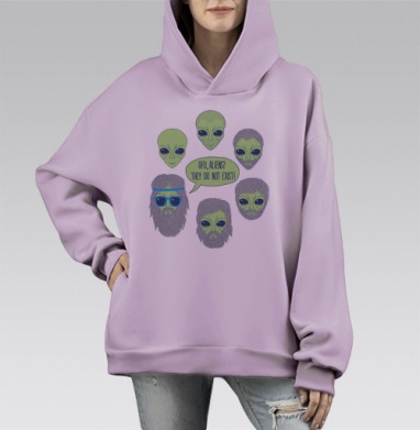 Пришельцы, Hoodie Mono Fiolet, оверсайз, утепленная