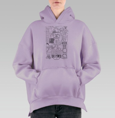 Монохромный портрет креативного дизайнера с символикой, Hoodie Oversize Fiolet, утепленная