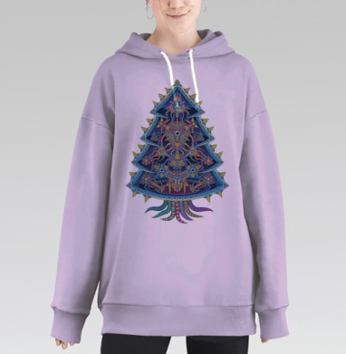 Психоделическая 3D Абстрактная Фигура, Hoodie Long Oversize Fiolet