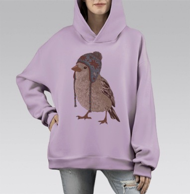 Птица в шапке, Hoodie Mono Fiolet, оверсайз, утепленная