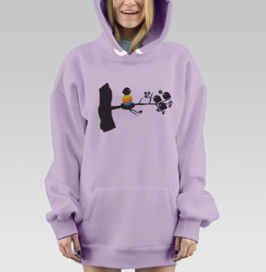 Птицы на ветке в гнезде с ярким яйцом удивление недоумение, Hoodie Mjhigh Dig Mel, Fiolet, утепленная