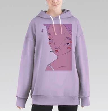 Сюрреалистичный арт с меланхоличным персонажем, Hoodie Long Oversize Fiolet