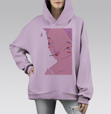 Сюрреалистичный арт с меланхоличным персонажем, Hoodie Mono Fiolet, оверсайз, утепленная