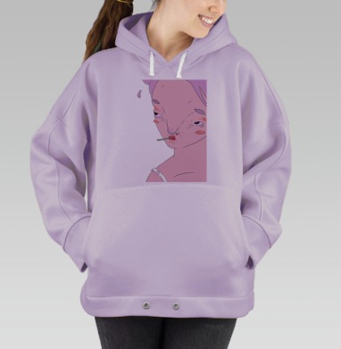 Сюрреалистичный арт с меланхоличным персонажем, Hoodie Oversize Fiolet