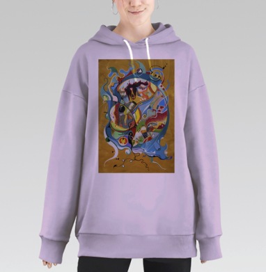 Динамичная абстракция с элементами кубизма и футуризма, Hoodie Long Oversize Fiolet