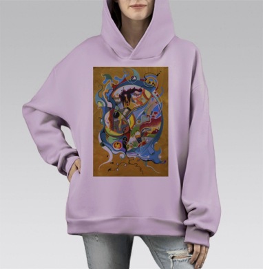 Динамичная абстракция с элементами кубизма и футуризма, Hoodie Mono Fiolet, оверсайз, утепленная