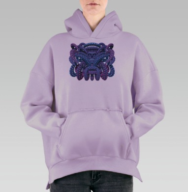 Мистическое существо с черепом и сияющими щупальцами, Hoodie Oversize Fiolet, утепленная