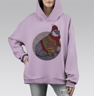 Рождественский Мишка, Hoodie Mono Fiolet, оверсайз, утепленная