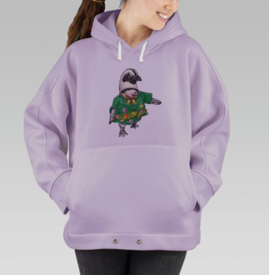 Праздничный пингвин в ярком зеленом платье, Hoodie Oversize Fiolet