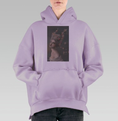 Женский портрет с прической в стиле «сада на голове», Hoodie Oversize Fiolet, утепленная