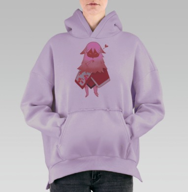 Чиби персонаж в стиле Sky с сакурой и сердечком, Hoodie Oversize Fiolet, утепленная