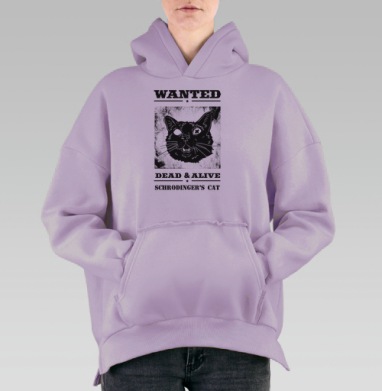 Футболка с принтом Кот Шрёдингера – Разыскивается, Hoodie Oversize Fiolet, утепленная
