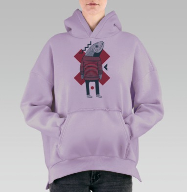 Стильная иллюстрация Рыба в свитере, Hoodie Oversize Fiolet, утепленная