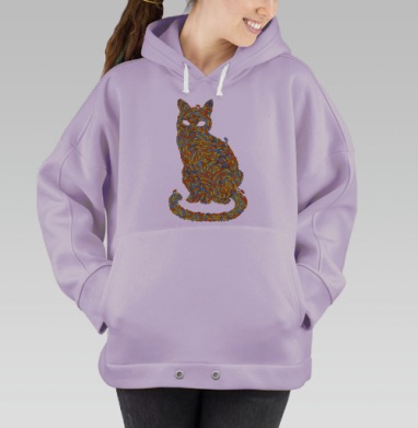 Сюрреалистичный силуэт кошки из ярких насекомых, Hoodie Oversize Fiolet