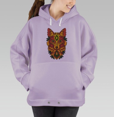 Яркая голова лисы в орнаментальном стиле, Hoodie Oversize Fiolet