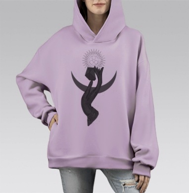 Мистическая рука с кристаллом и солнечным символом, Hoodie Mono Fiolet, оверсайз, утепленная