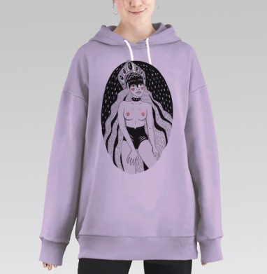 Авангардный арт-принт Женская свобода, Hoodie Long Oversize Fiolet